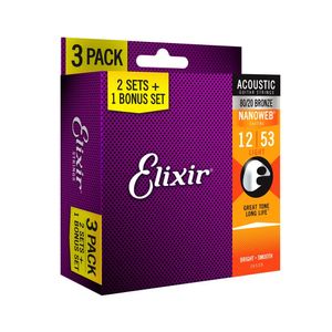 Corda Elixir Nanoweb 012 Light Bronze 80/20 para Violão Aço Leve 3 Pague 2