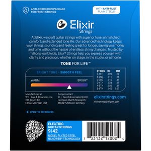 Corda Elixir Nanoweb 009 Híbrida Custom Light para Guitarra