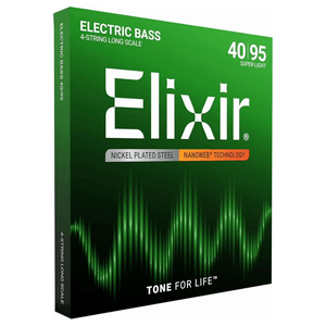 Encordoamento Elixir Nanoweb 040 Super Light Long Scale para Baixo 4 Cordas