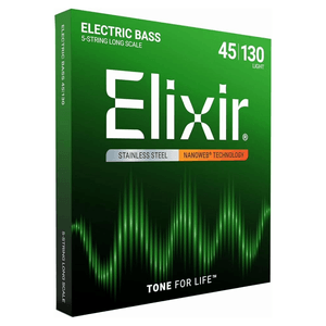 Corda Elixir Nanoweb 045 Aço Inoxidável Medium Long Scale para Baixo 5 Cordas