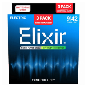 Encordoamento Elixir 009 Super Light Optiweb para Guitarra Pack 3 Unidades