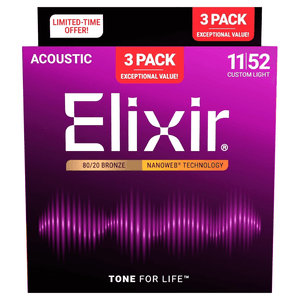 Corda Elixir Nanoweb 011 Custom Light 80/20 Bronze para Violão Aço Leve 3 Pague 2