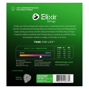 Encordoamento Elixir Nanoweb 045 Light Long Scale para Baixo 5 Cordas