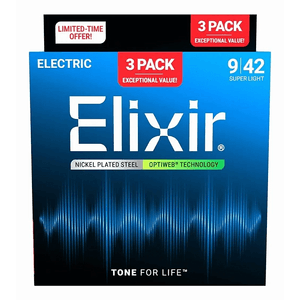 Encordoamento Elixir 009 Super Light para Guitarra Optiweb Pacote com 3 Jogos